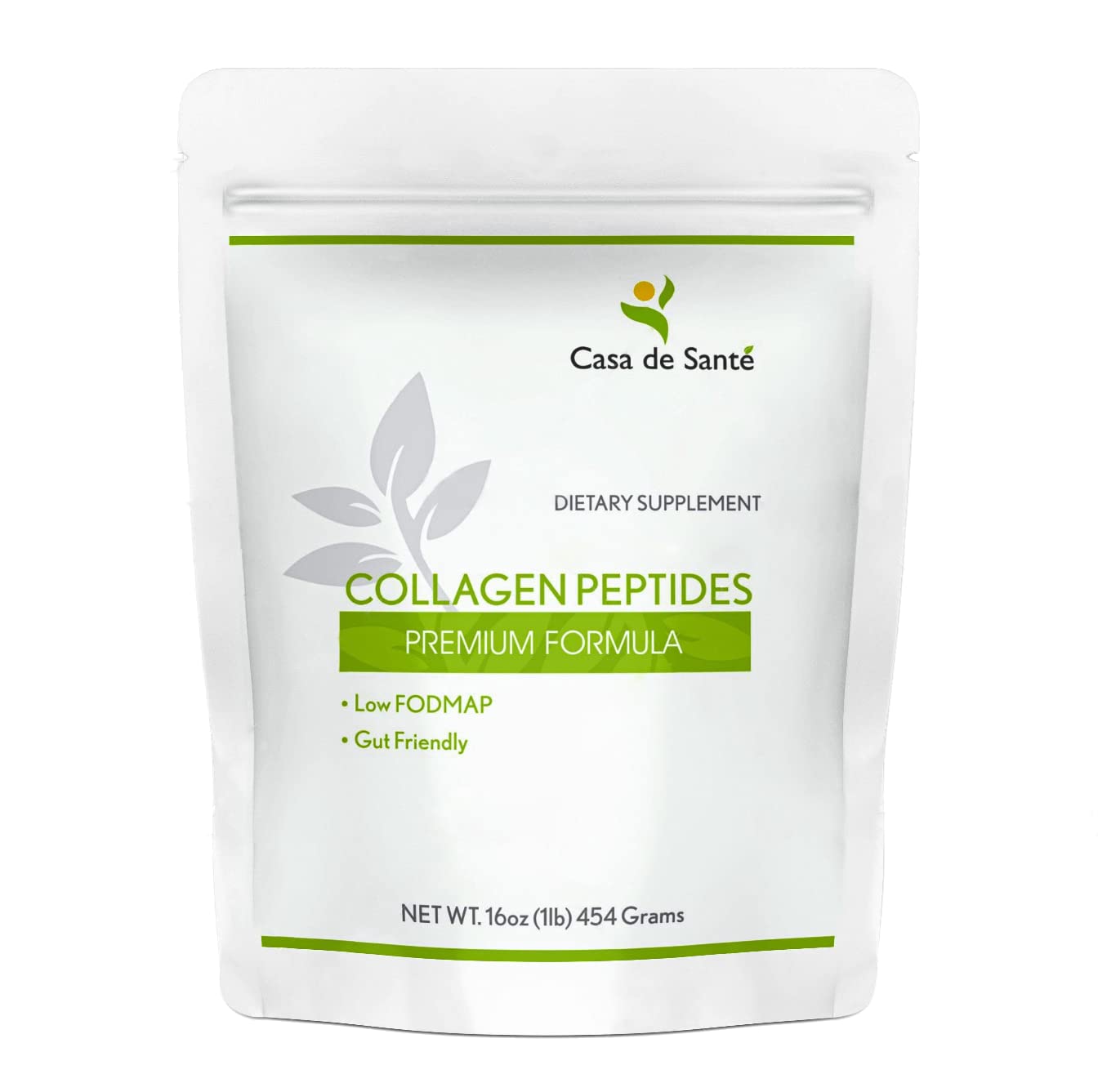 Casa de Sante Low FODMAP Certified Collagen Peptides bottle and powder