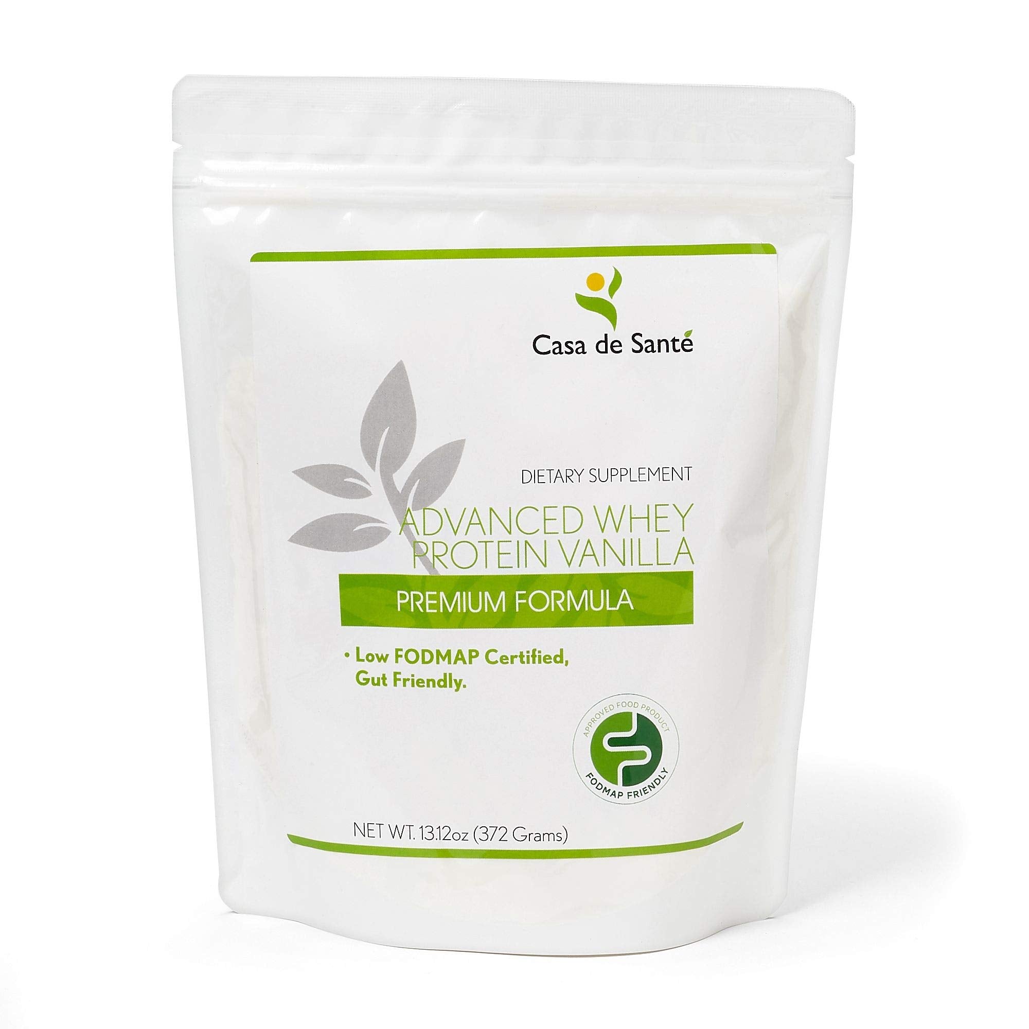 Casa de Sante low FODMAP elemental vanilla bottle on a kitchen counter for gut-friendly protein