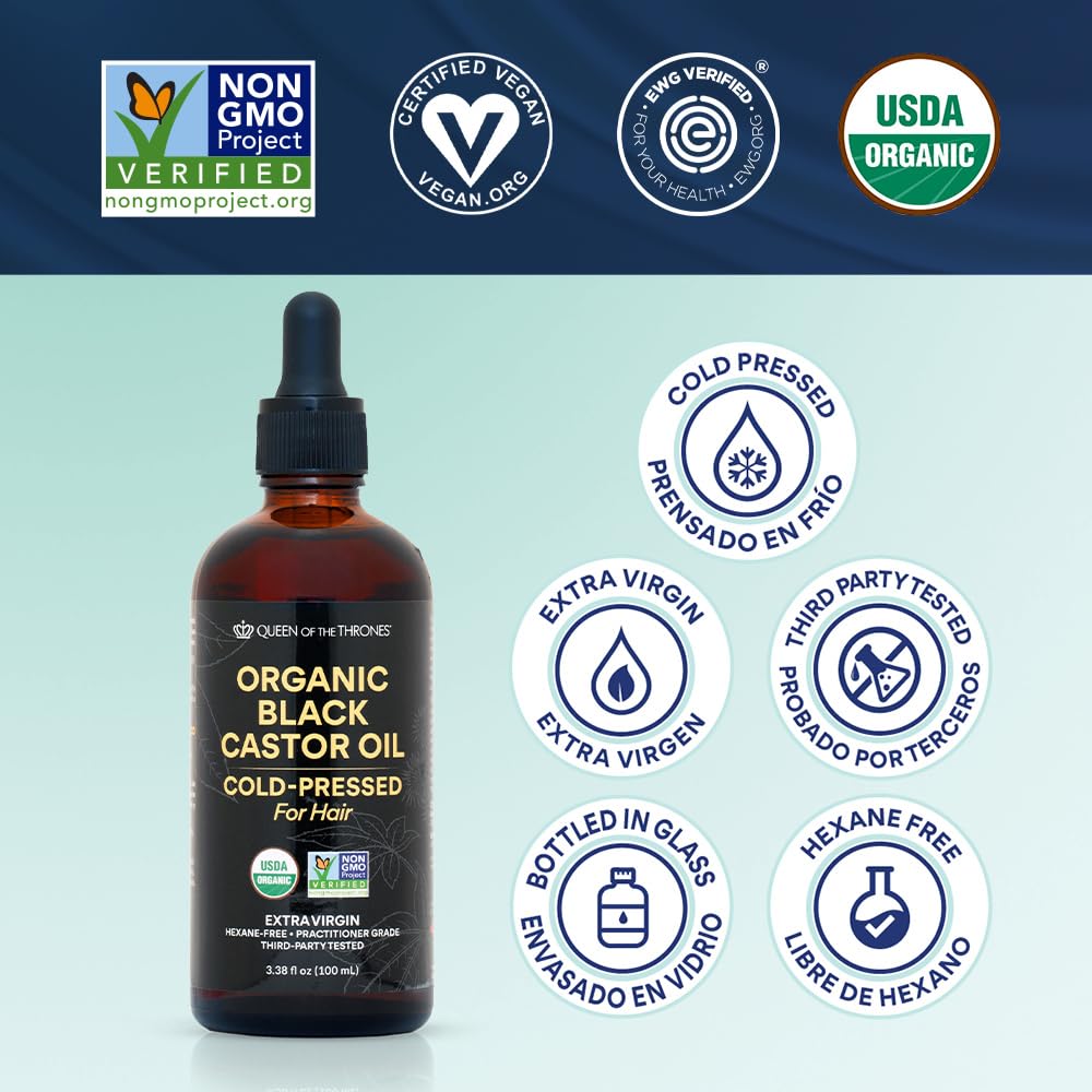 Amber glass bottle of castor oil with dropper for precise application