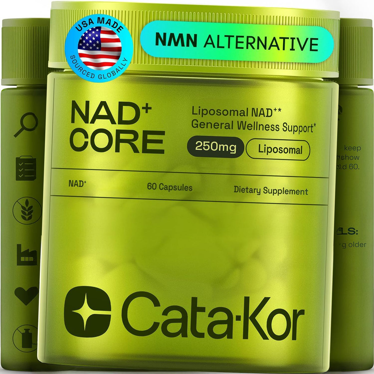 Cata-Kor NAD Core liposomal NAD+ supplement bottle label