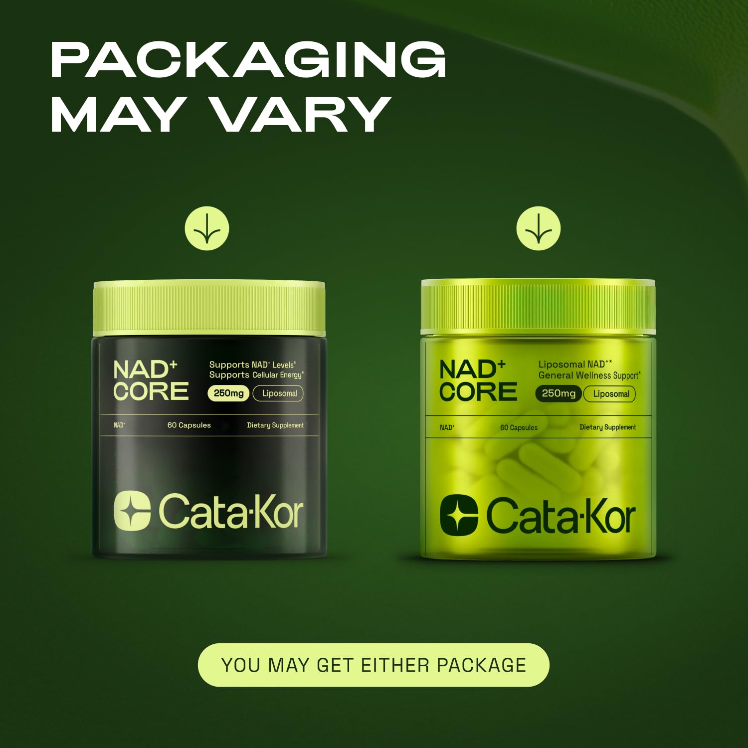 Cata-Kor NAD Core liposomal NAD+ supplement bottle back with label