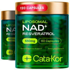 Front view of Cata-Kor NMNH Liposomal NAD+ Resveratrol bottle
