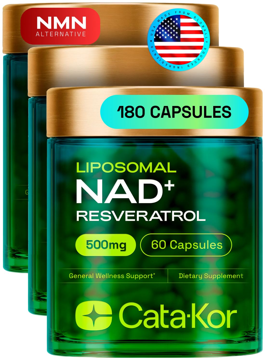 Cata-Kor Liposomal NAD bottle for easy daily energy support