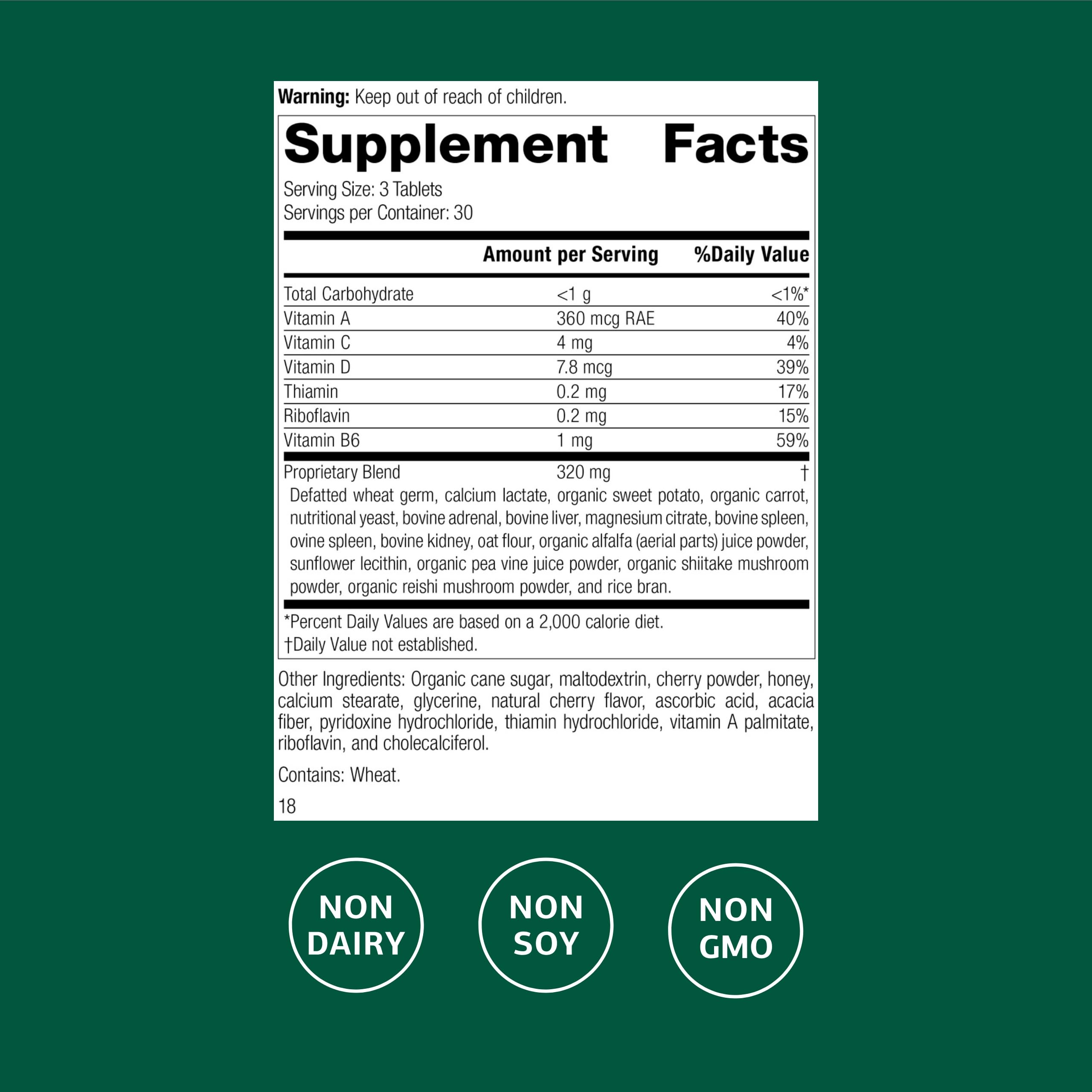 Catalyn Chewable label with vitamin information