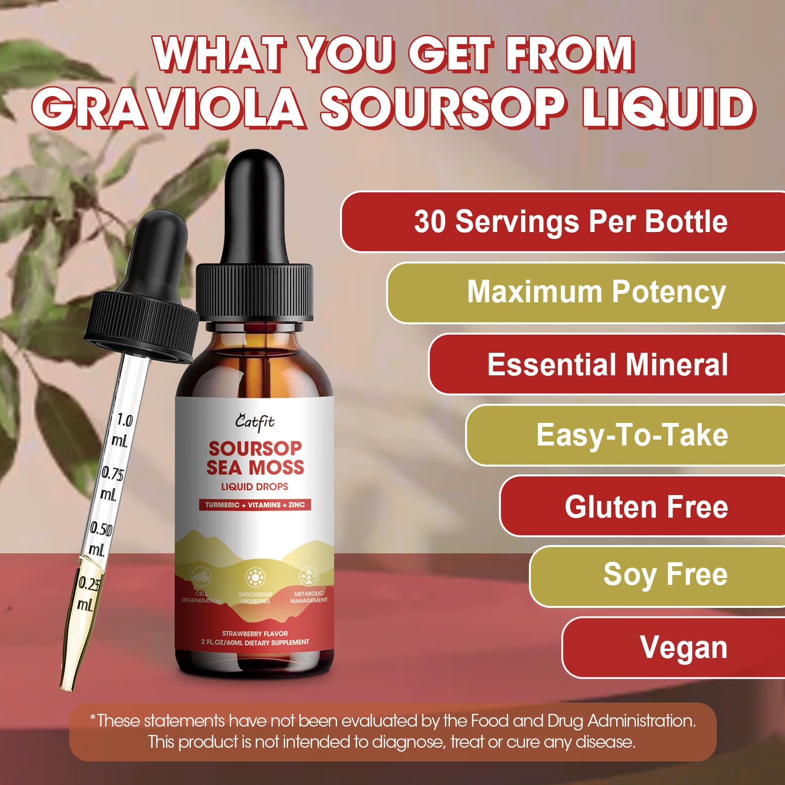 Catfit strawberry-flavored Soursop Graviola liquid drops