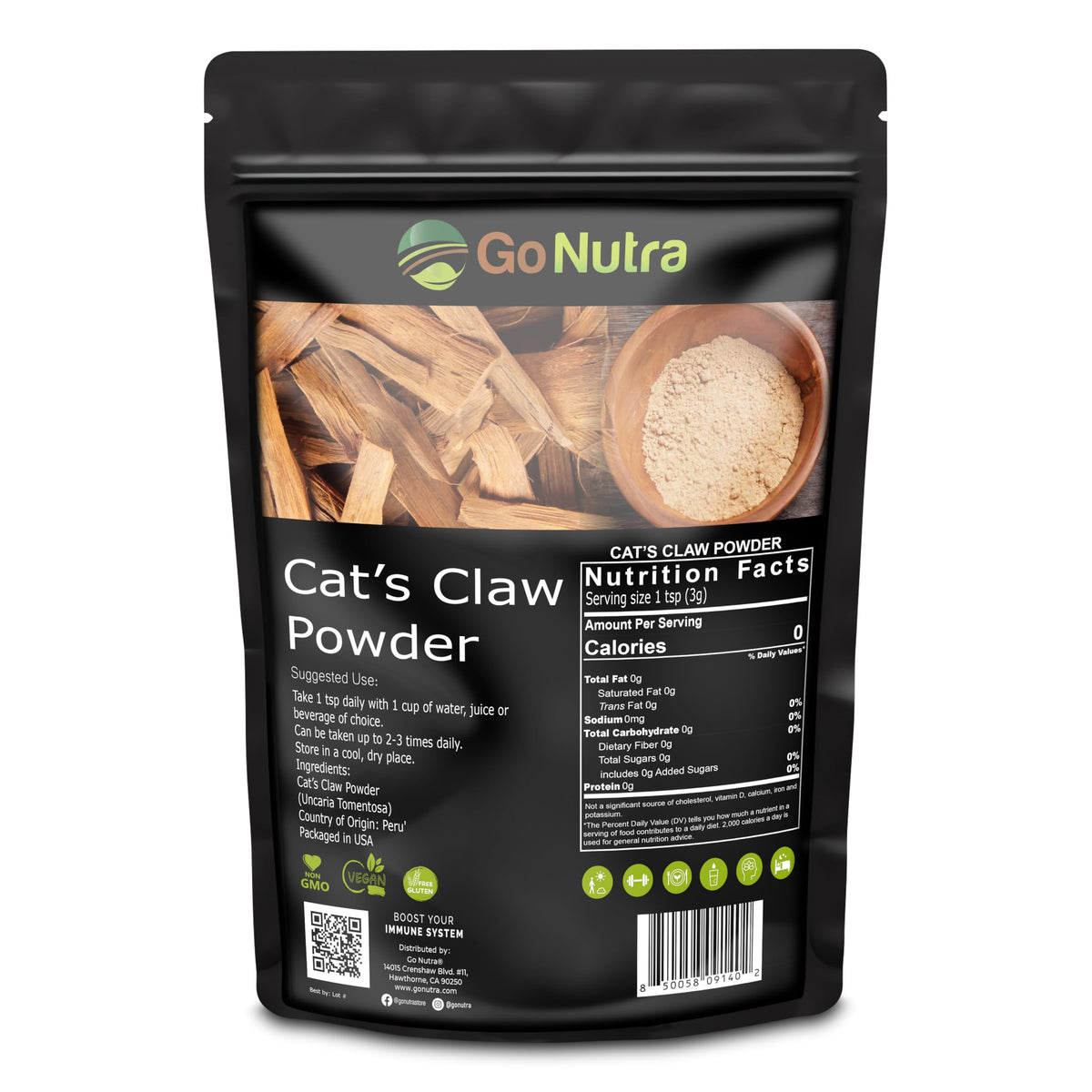 Wild-harvested Go Nutra Cat's Claw powder from Peru