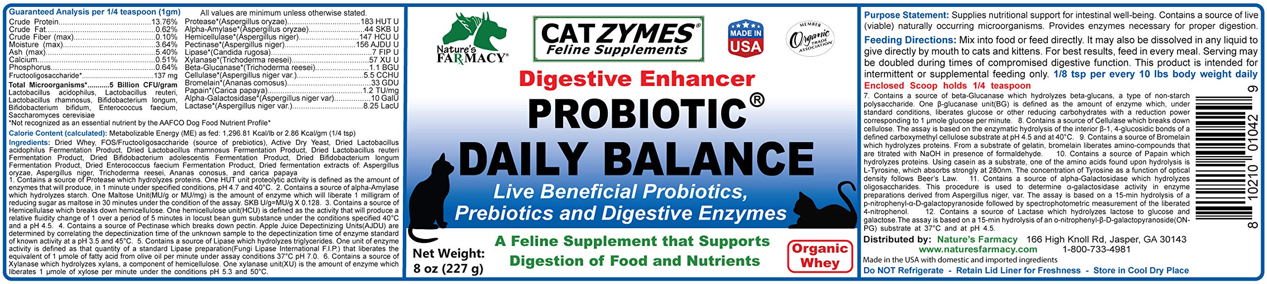 Front view of CATZYMES Probiotic Daily Balance packaging and bottle