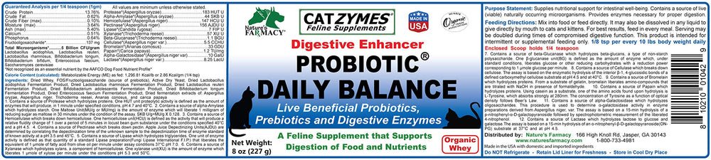 Front view of CATZYMES Probiotic Daily Balance packaging and bottle