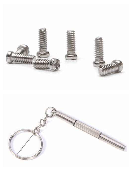 Caulo repair kit with nose pad screws and screwdriver for Oakley frames, silver, 6 pieces