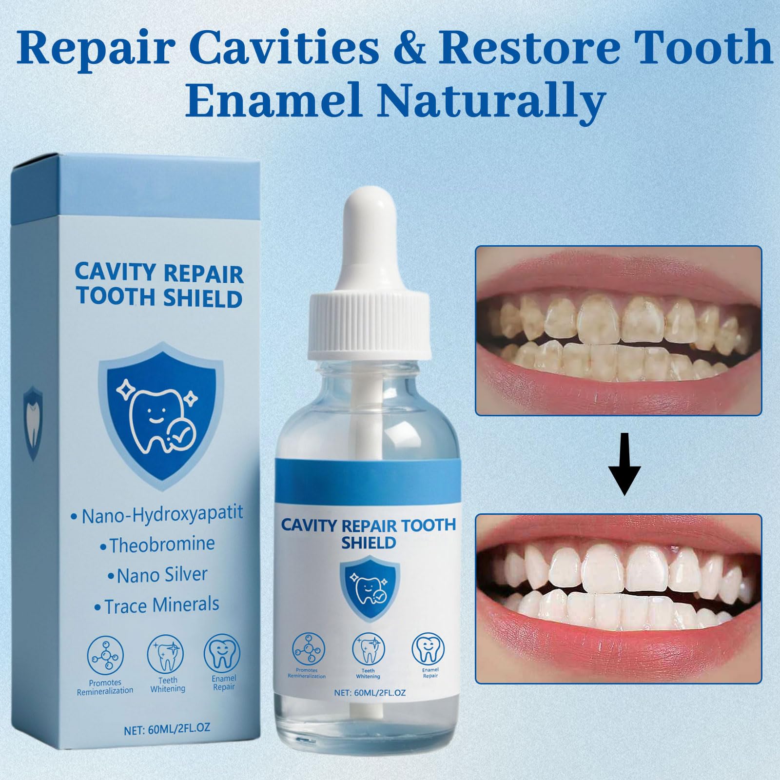 Cavity healing liquid for enamel repair