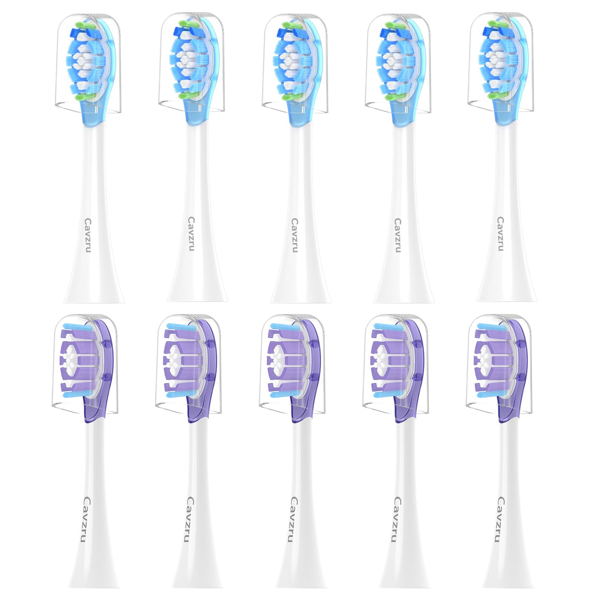 Cavzru 10-pack replacement toothbrush heads for Philips Sonicare (Purple and Blue) - product view 1