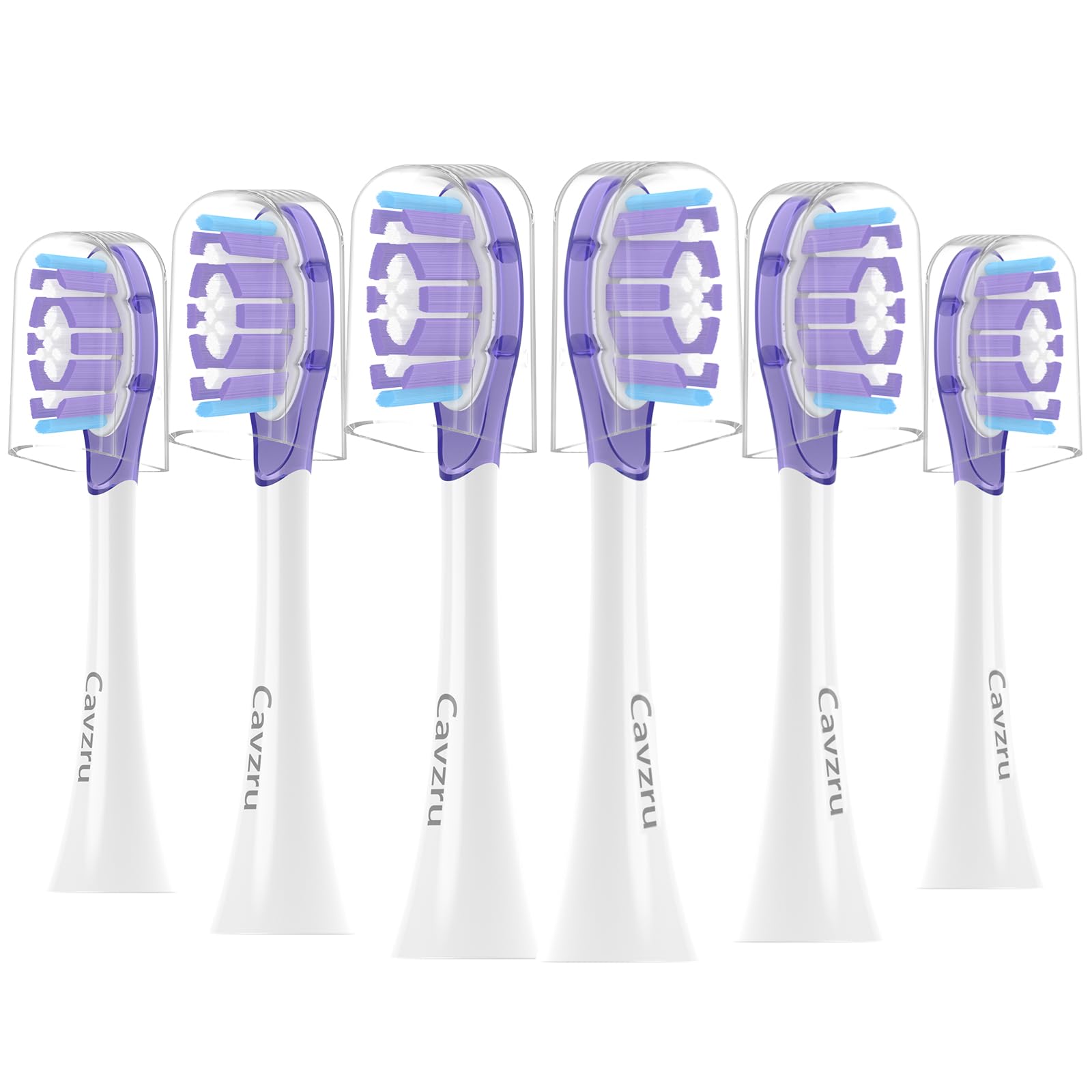 Cavzru 6-pack replacement toothbrush heads for Philips Sonicare in purple packaging