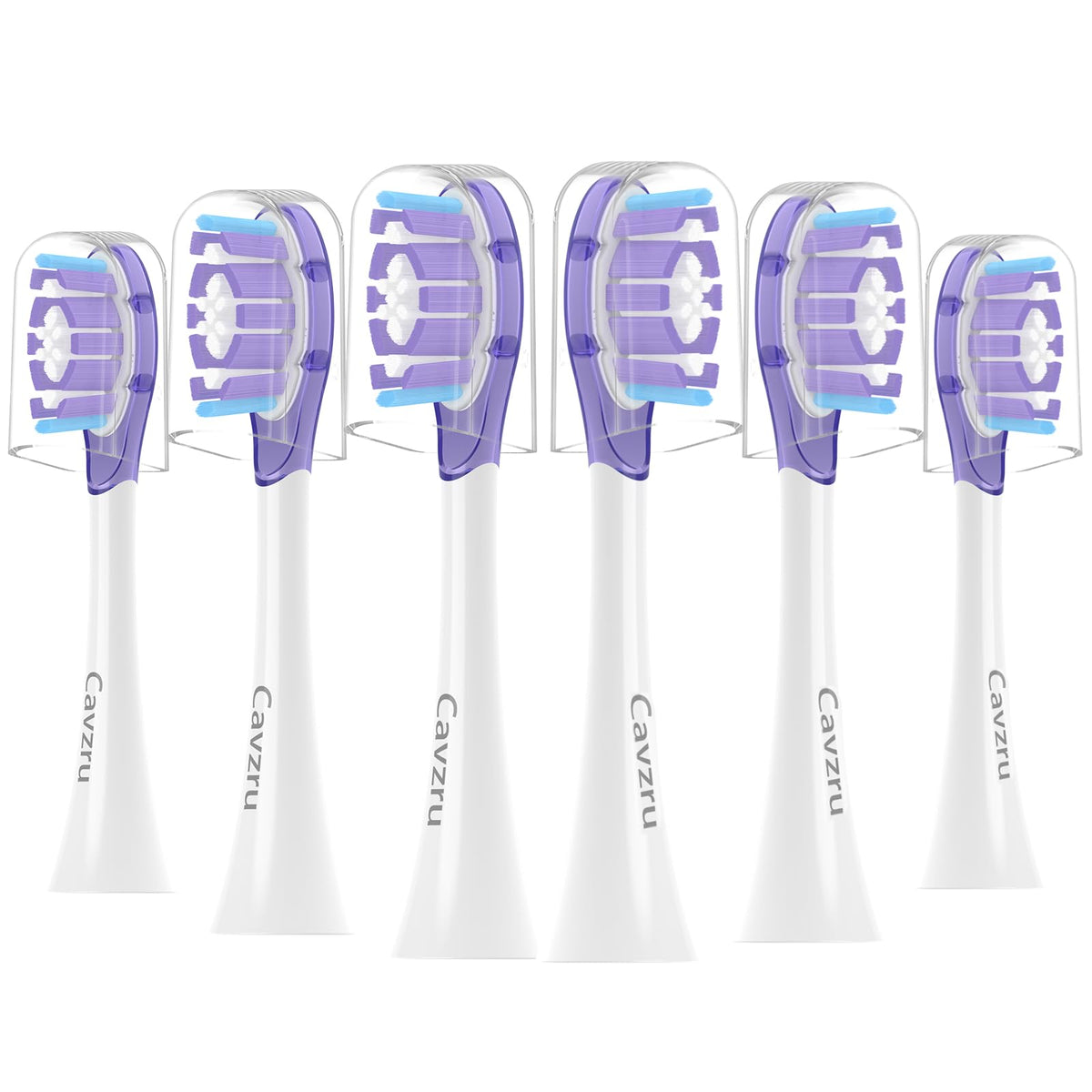 Cavzru 6-pack replacement toothbrush heads for Philips Sonicare in purple packaging