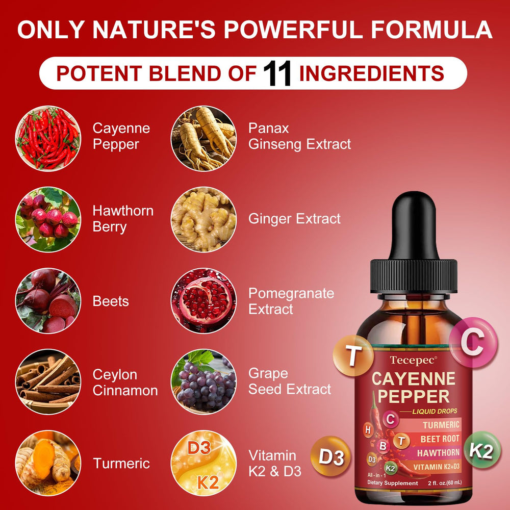 Close-up of two 60 ml Cayenne Pepper Drops bottles