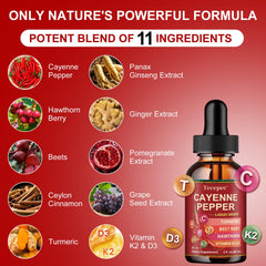 Close-up of two 60 ml Cayenne Pepper Drops bottles