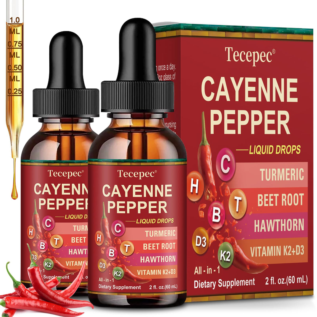 Front view of Cayenne Pepper Drops (2 Pack) bottle
