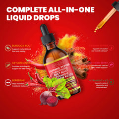 Ingredients layout featuring hawthorn berry, beet root, turmeric, and cinnamon