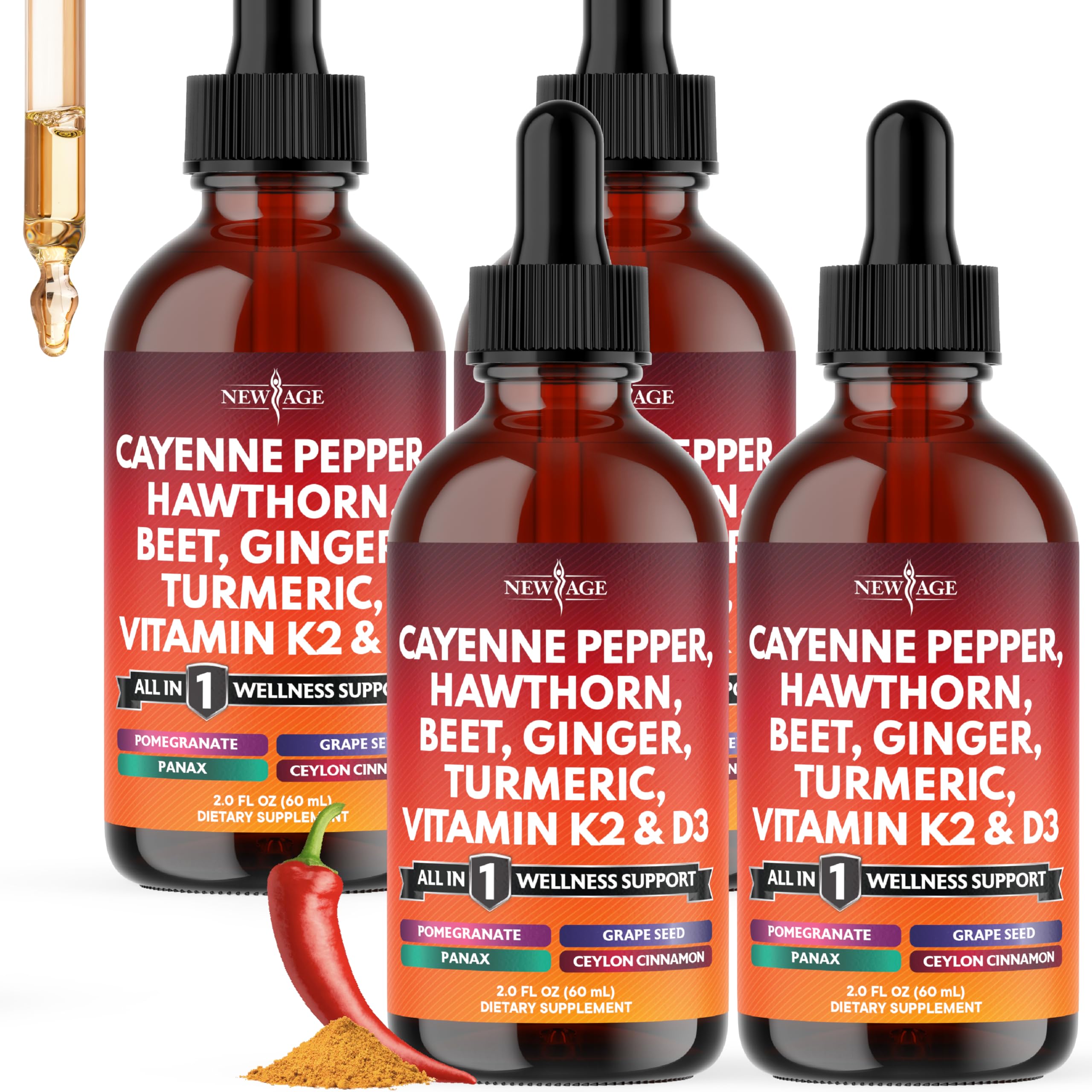 Bottle of Cayenne Pepper Liquid Drops with hawthorn berry and cinnamon