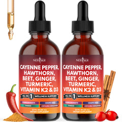 Front view of Cayenne Pepper Liquid Drops bottle with hawthorn berry label