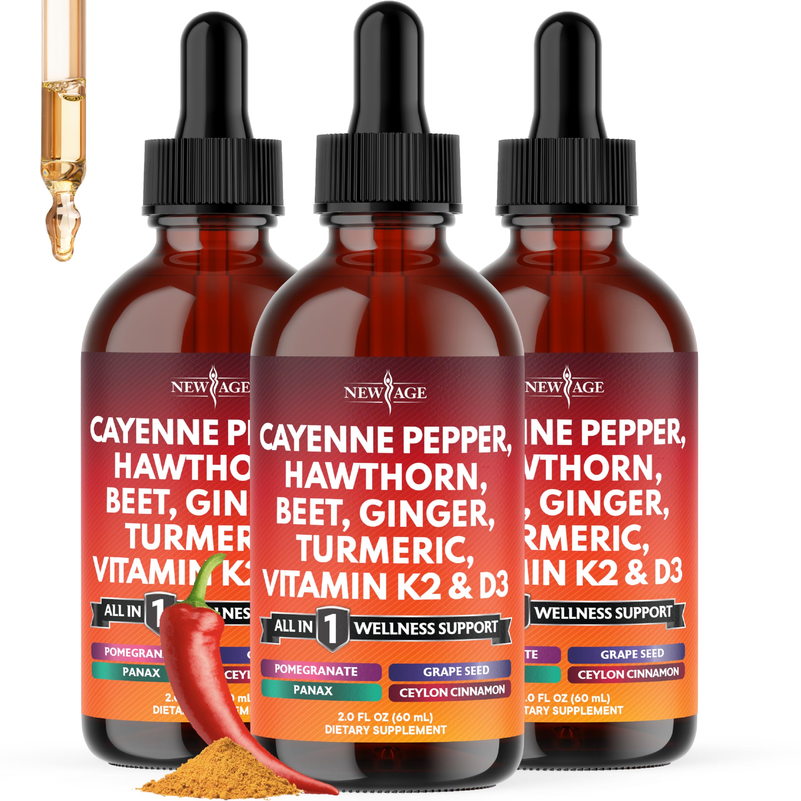 Cayenne Pepper Liquid Drops bottle with Hawthorn Berry and Panax Ginseng, 6oz