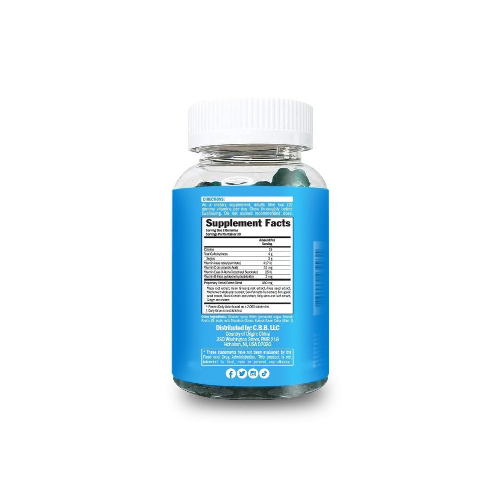 CBB 13 in 1 Women's Multivitamin Gummies ingredients list featuring fenugreek, maca, ginseng and ginger