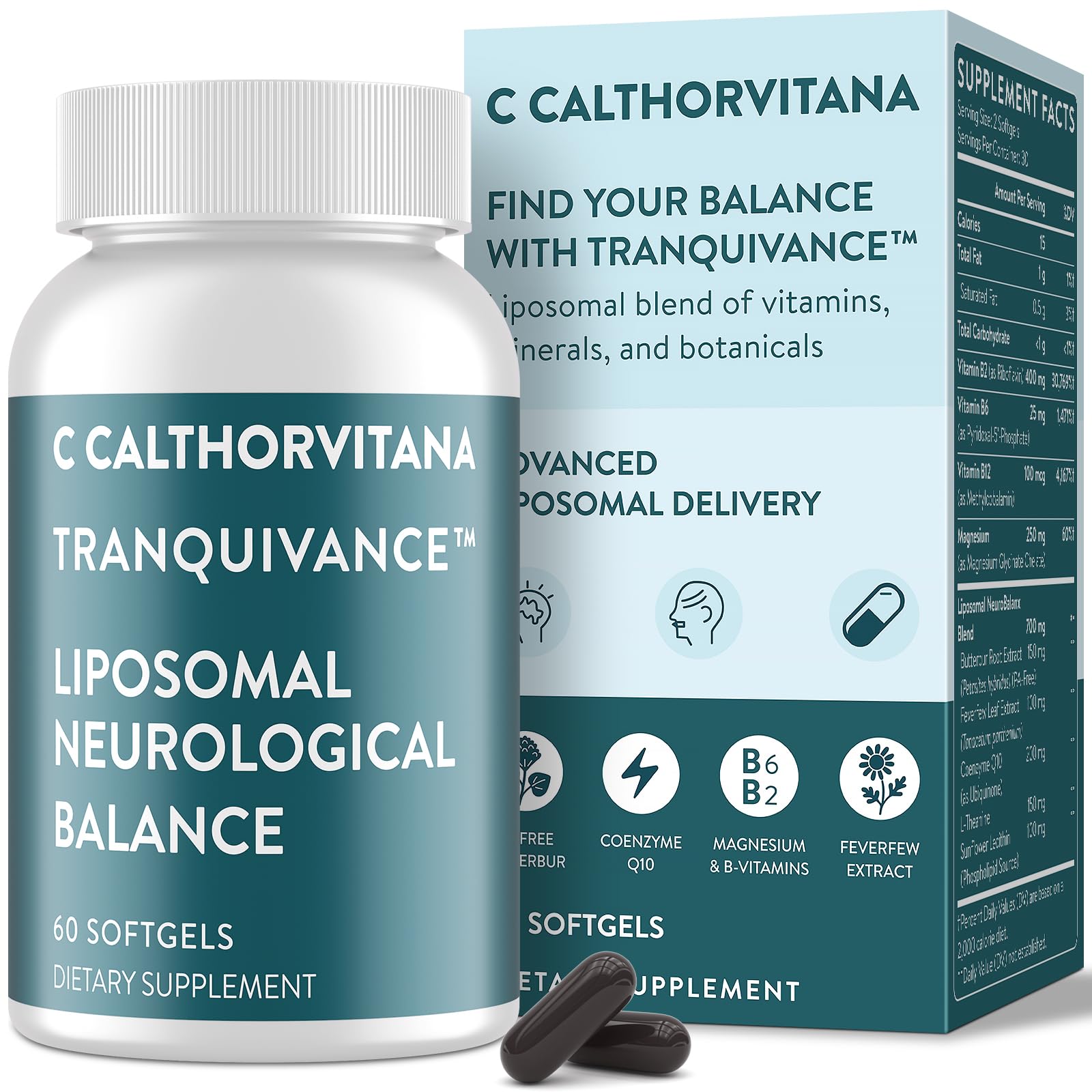 Front view of C Calthorvitana Migraine Relief Softgels bottle