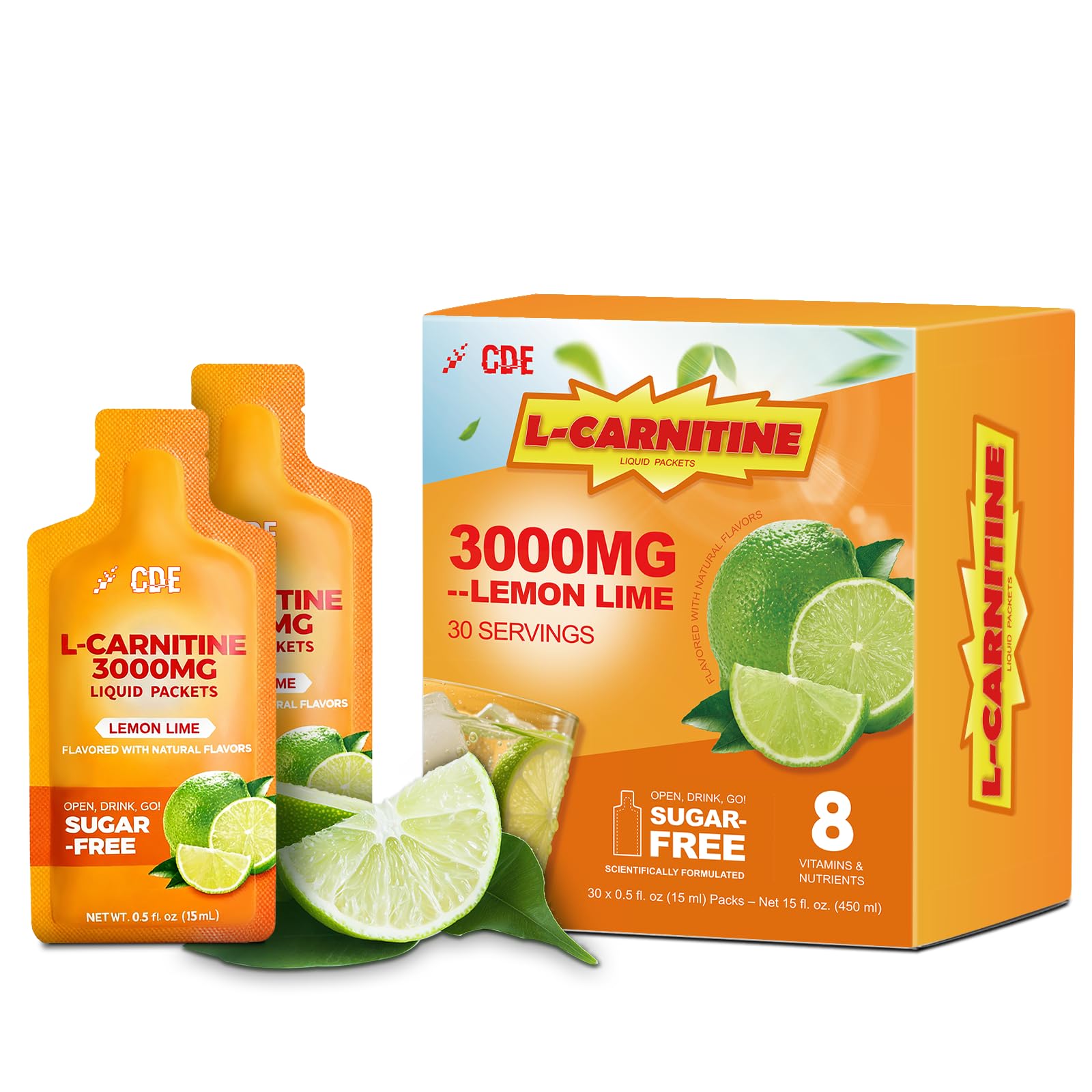 CDE L-Carnitine Liquid 3000mg pack pour for pre-workout energy support.