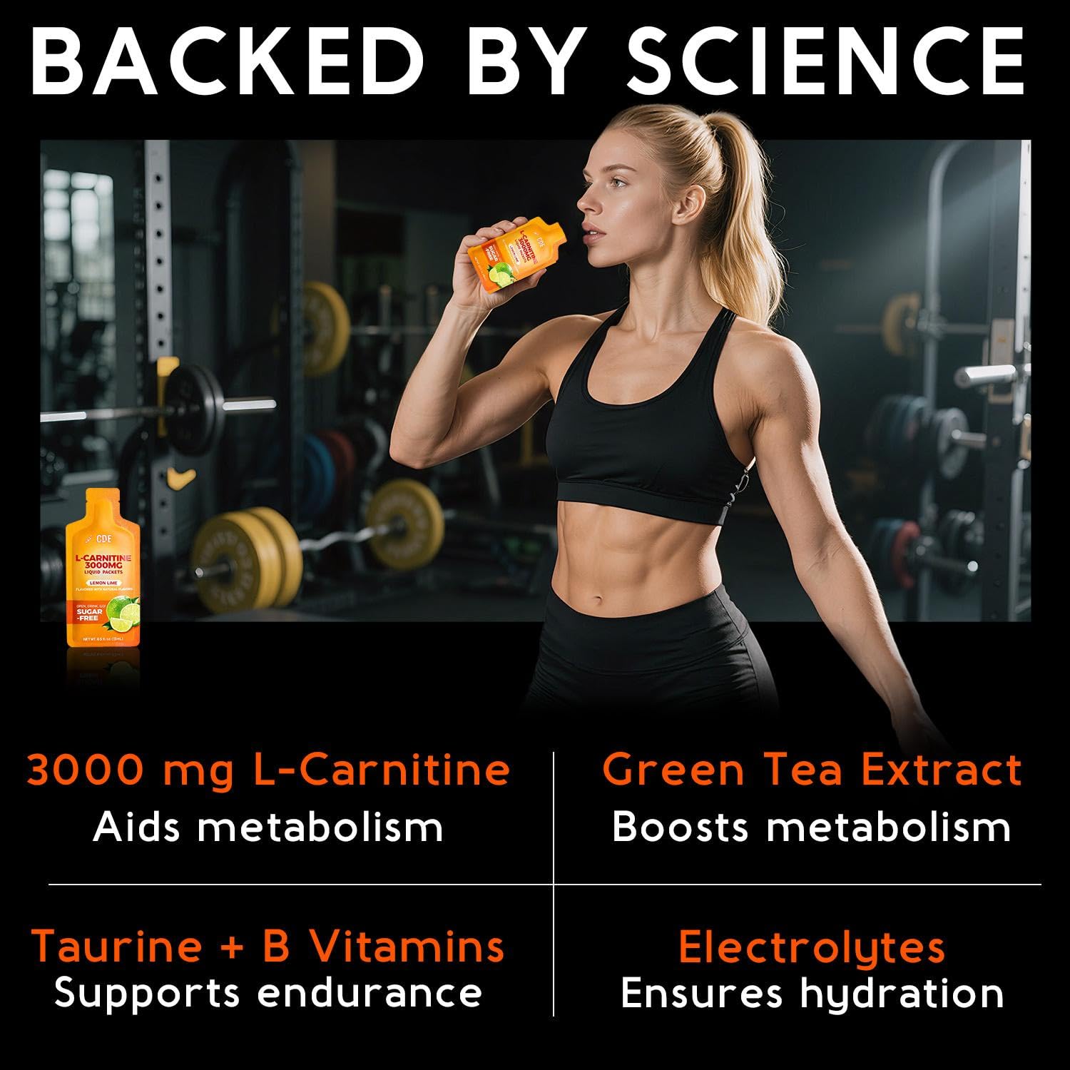 CDE L-Carnitine Liquid 3000mg ready-to-drink packs on the go.