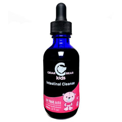 Cedar Bear Naturales intestinal cleanse bottle shows kid-friendly digestive support in liquid form.