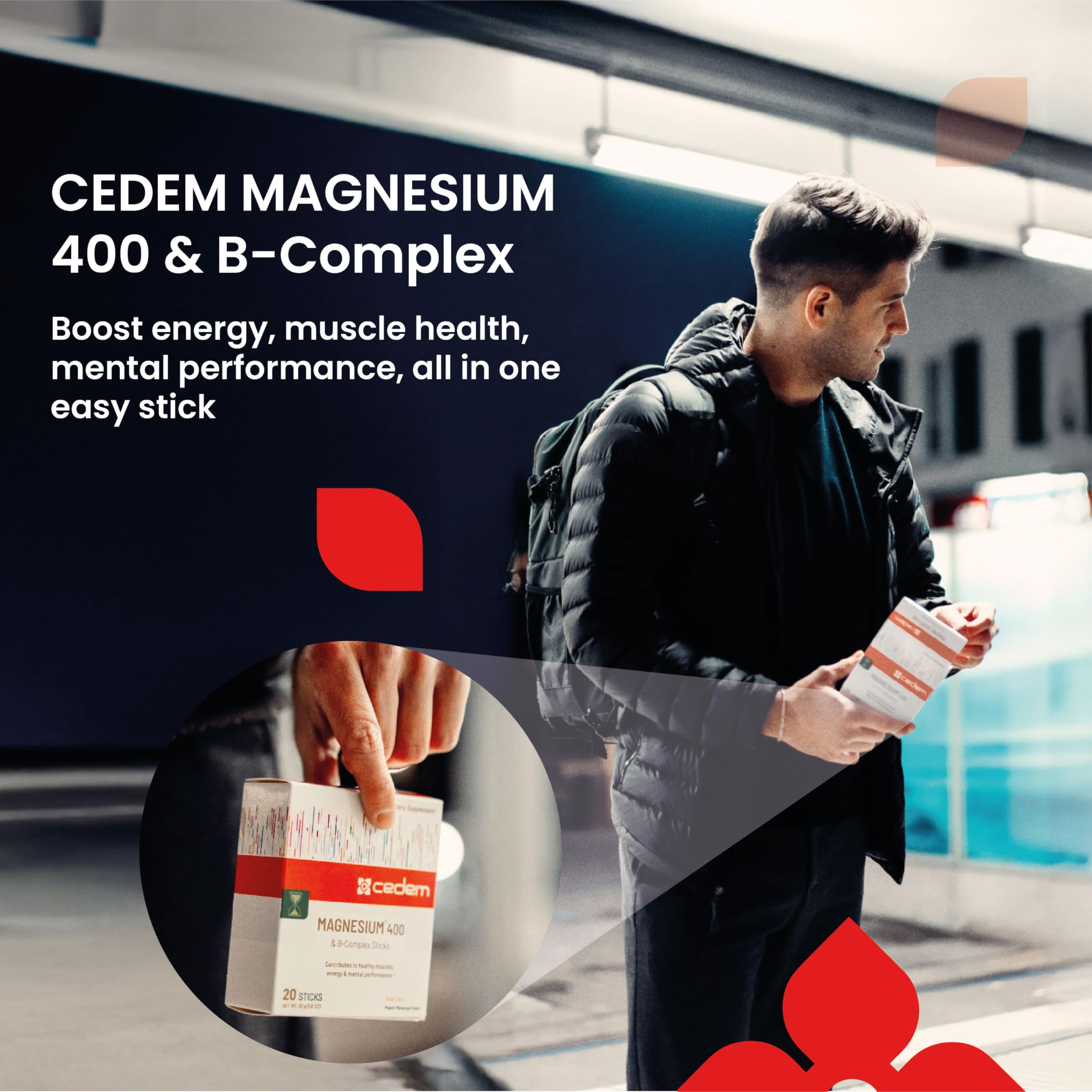 Close-up of CEDEM Magnesium 400mg stick dissolving on tongue