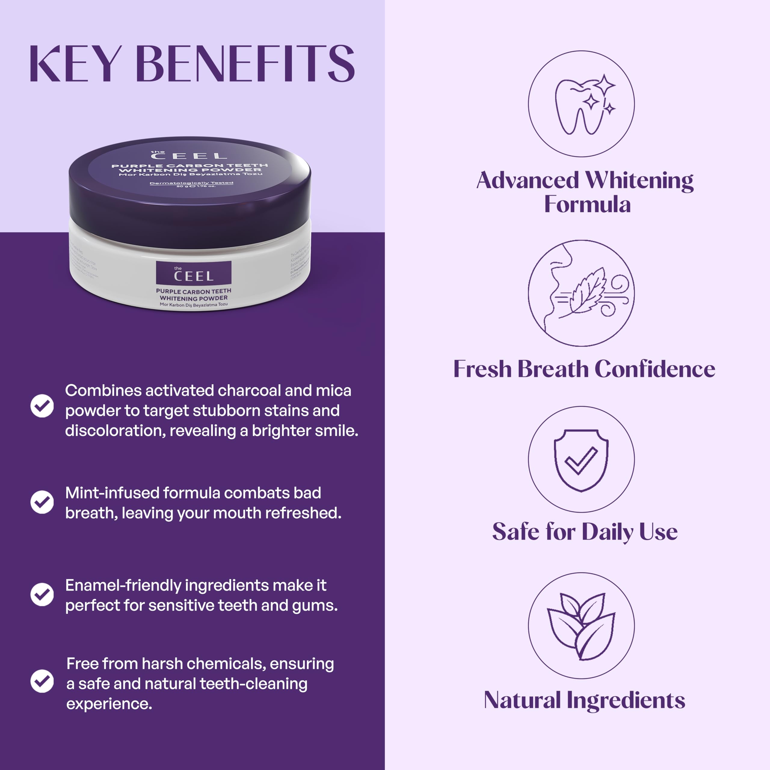 Nightly oral care routine using The Ceel Purple Powder