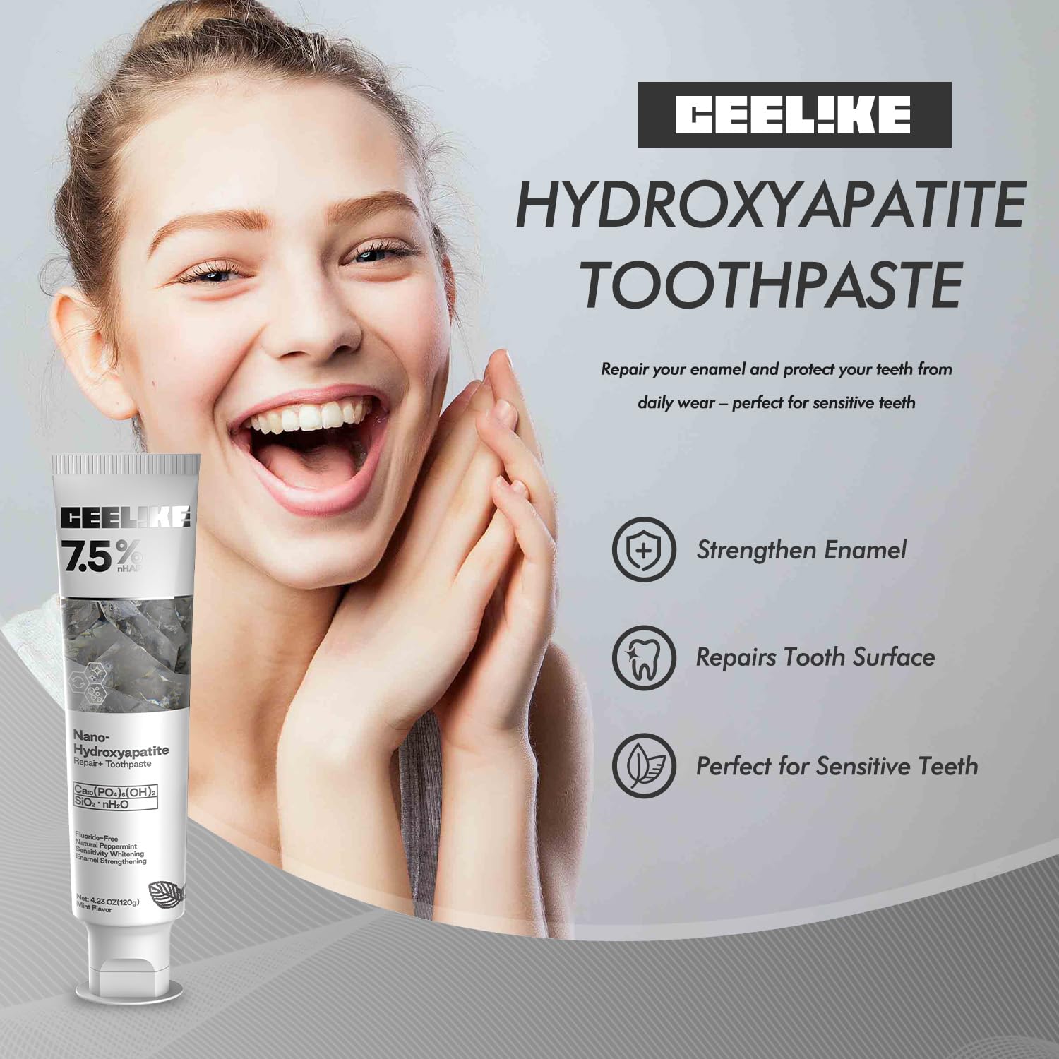 Person experiencing fresh breath after brushing with CEELIKE