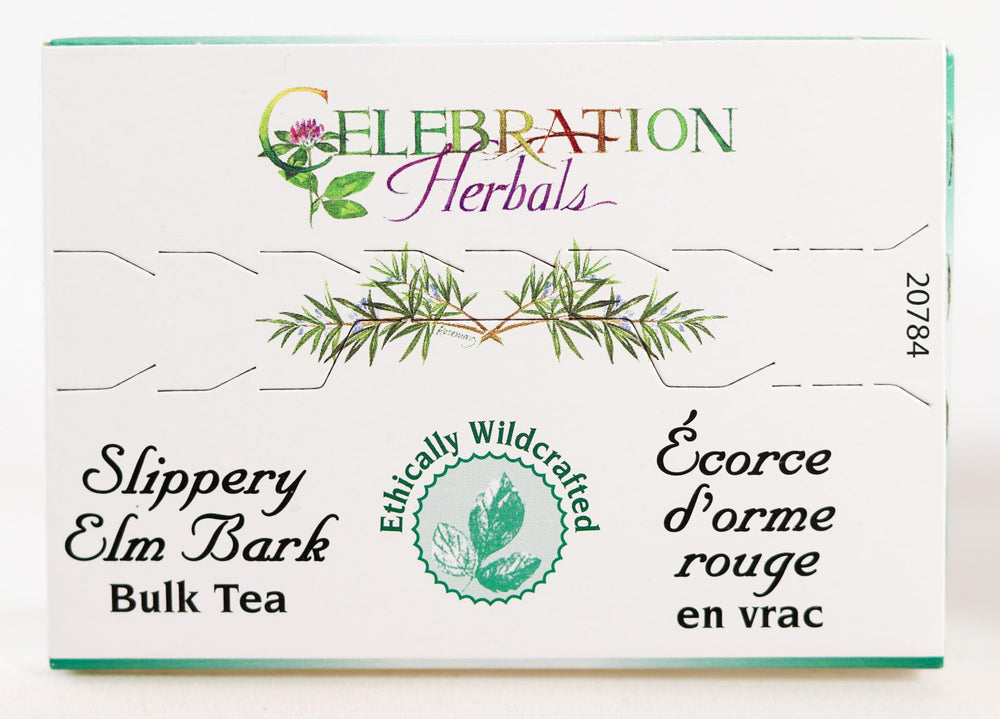 Natural herbs and packaging background for Celebration Herbals Slippery Elm Bark Powder