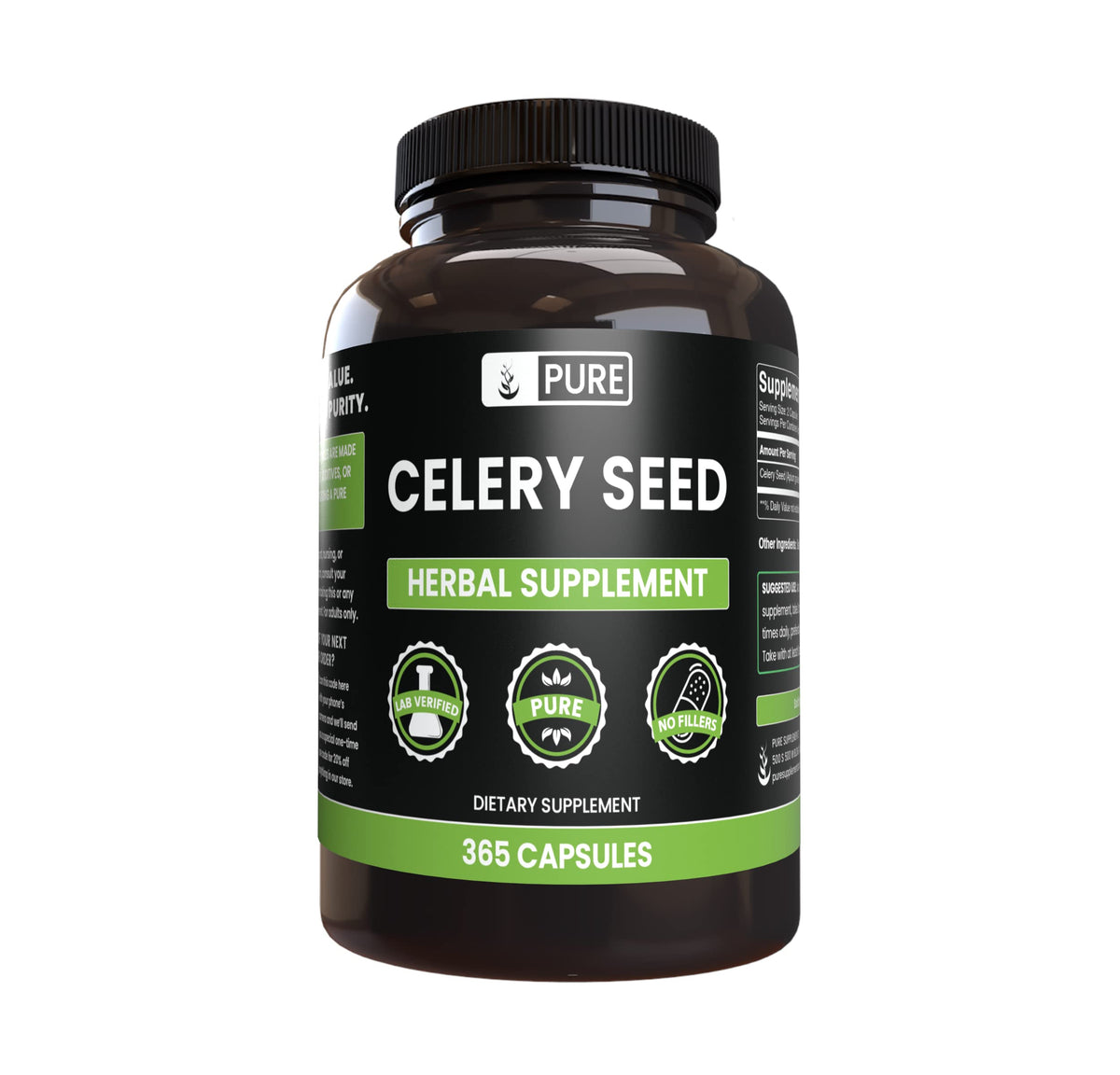 Bottle of Celery Seed Capsules with pure single-ingredient formula
