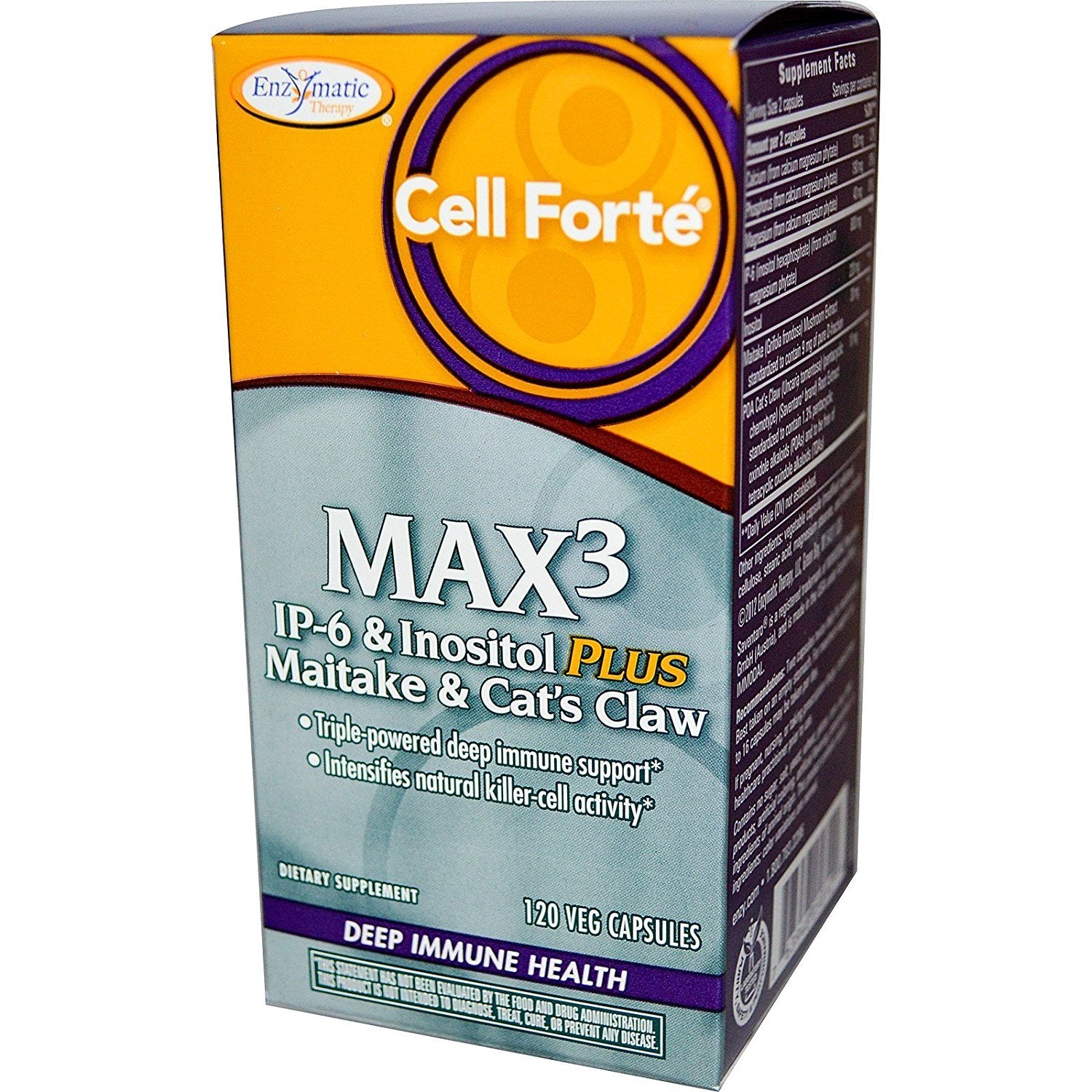 Bottle of Enzymatic Therapy Cell Forté MAX3 IP-6 & Inositol with Maitake D-fraction and Cat's Claw, 120 Vcaps – Pack of 2