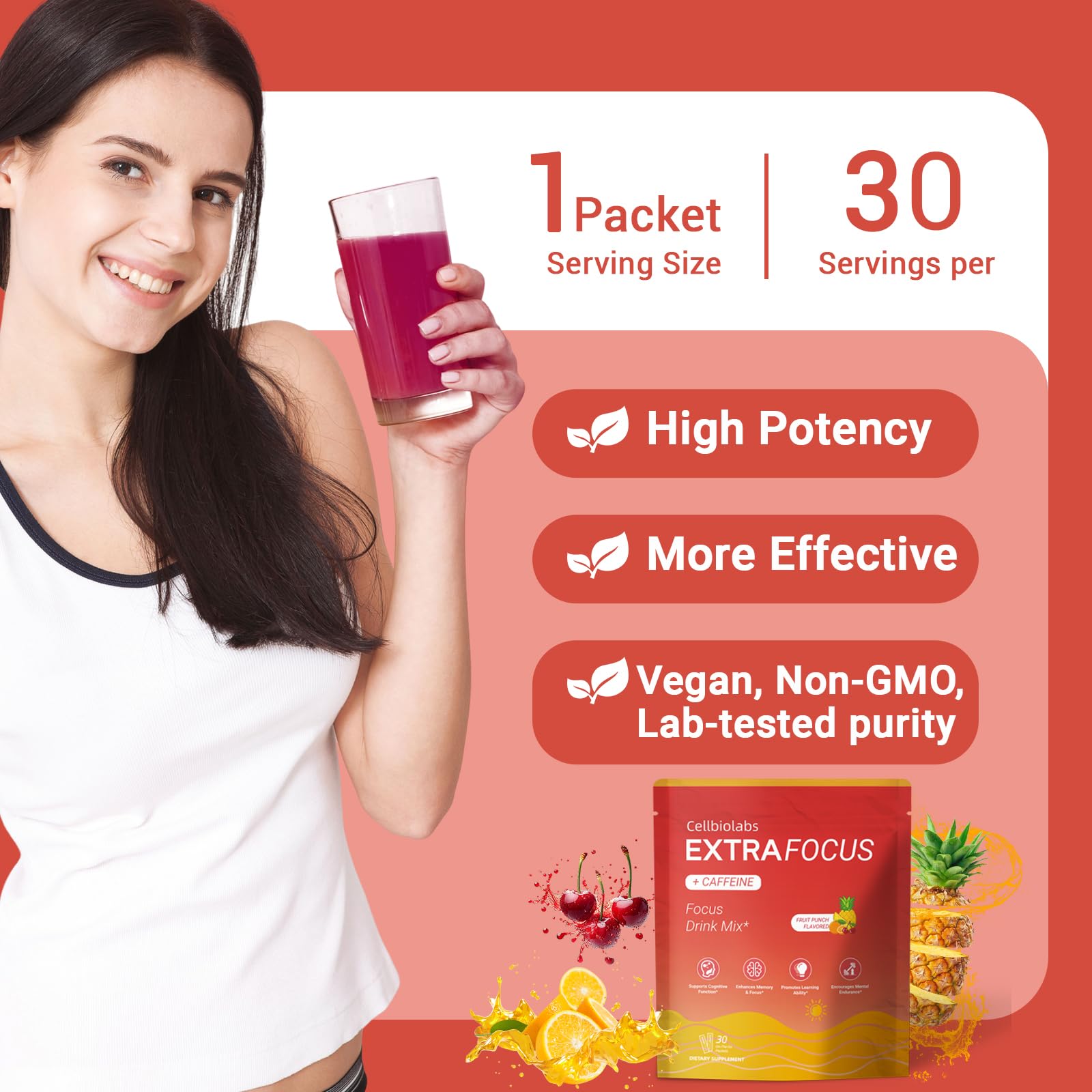 Cellbiolabs Extra Focus travel-friendly packaging for on-the-go routines.