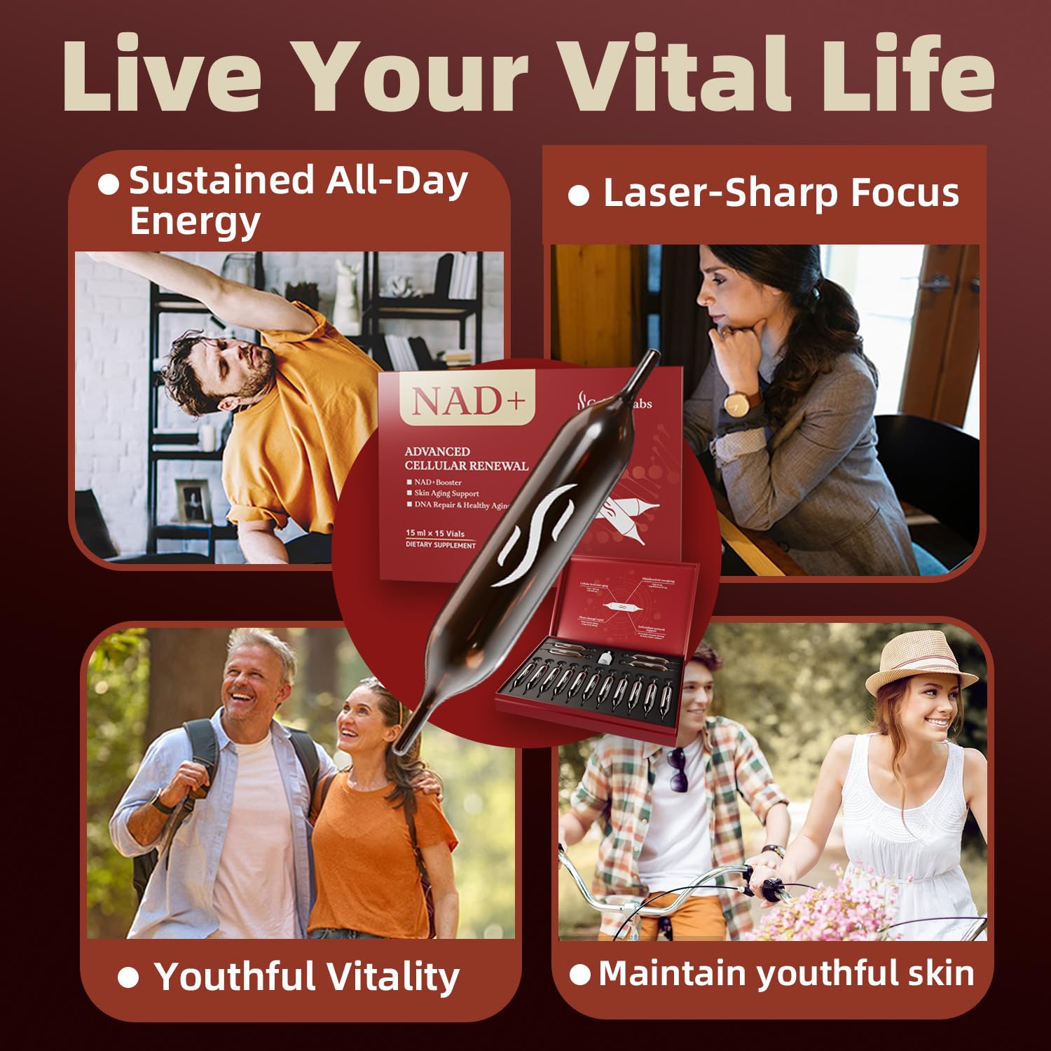 Close-up of NAD+ supplement capsules showing 1200mg strength