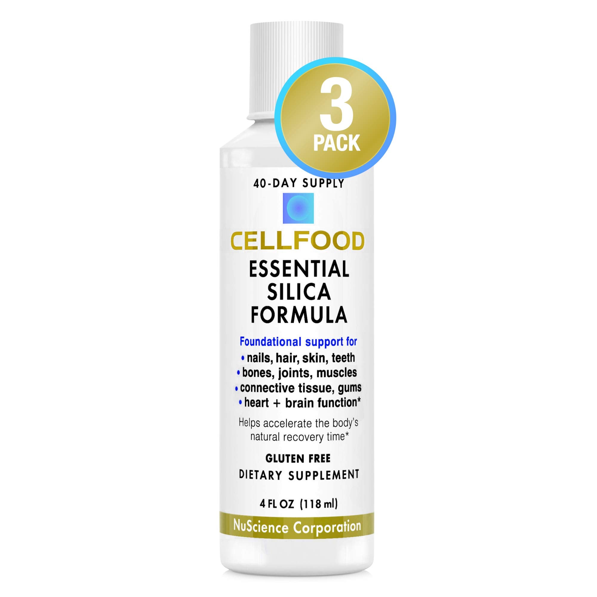 Cellfood Essential Silica Anti-Aging Formula 4 fl oz bottle with 3-pack packaging