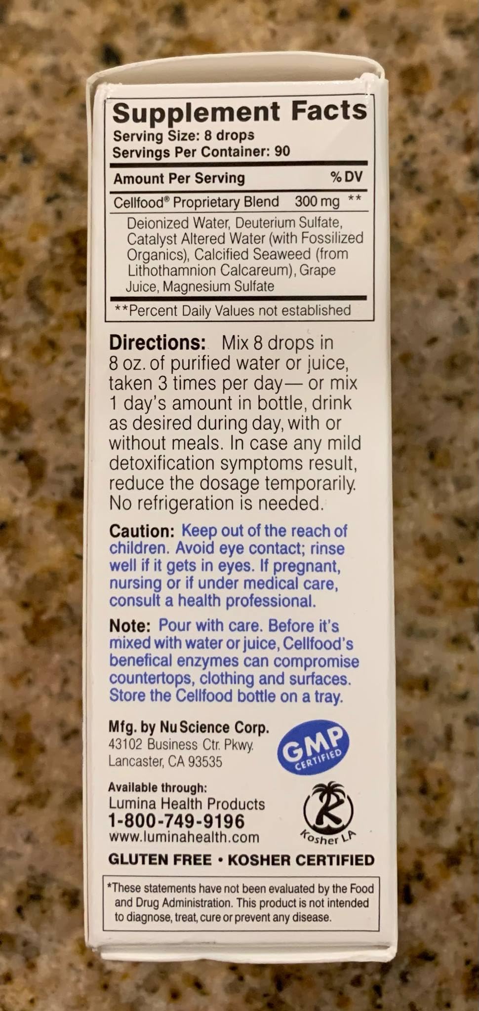 Cellfood Oxygen Boost label close-up confirms branding and product details.