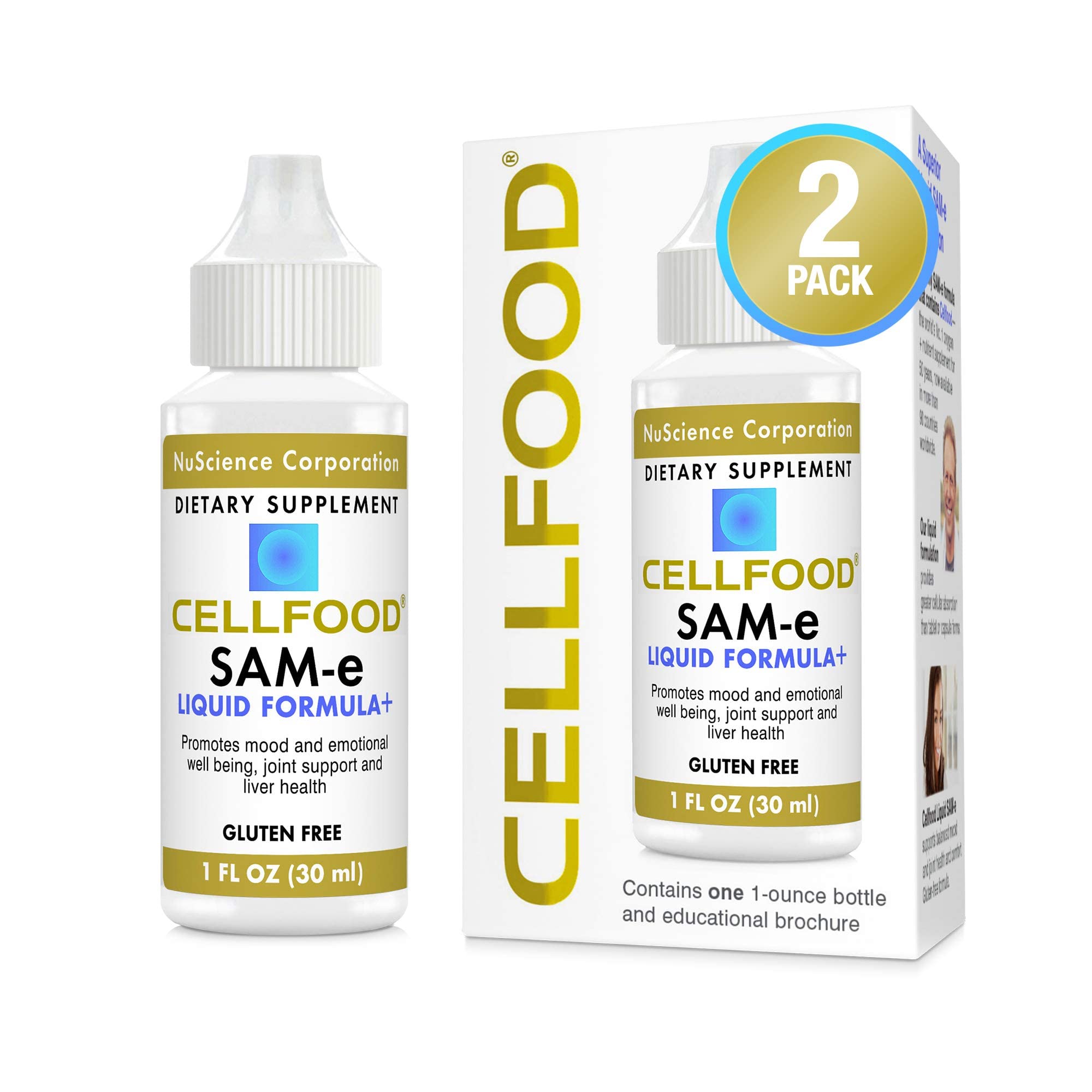 Cellfood SAM-e Liquid Formula+ front view with packaging