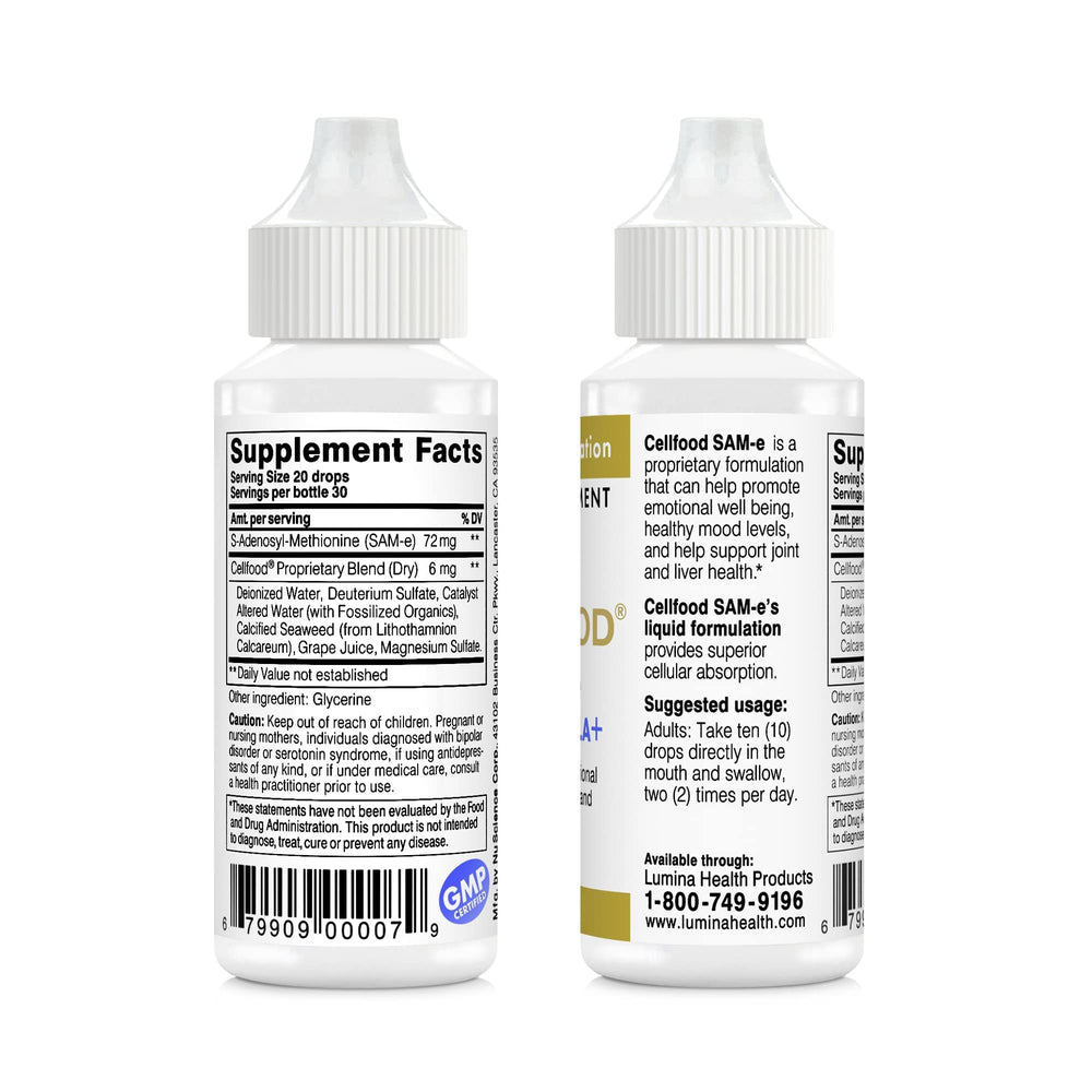 Dose dropper showing liquid dosage for Cellfood SAM-e