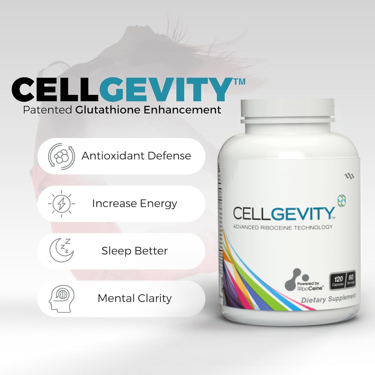Cellgevity bottle with capsules displayed