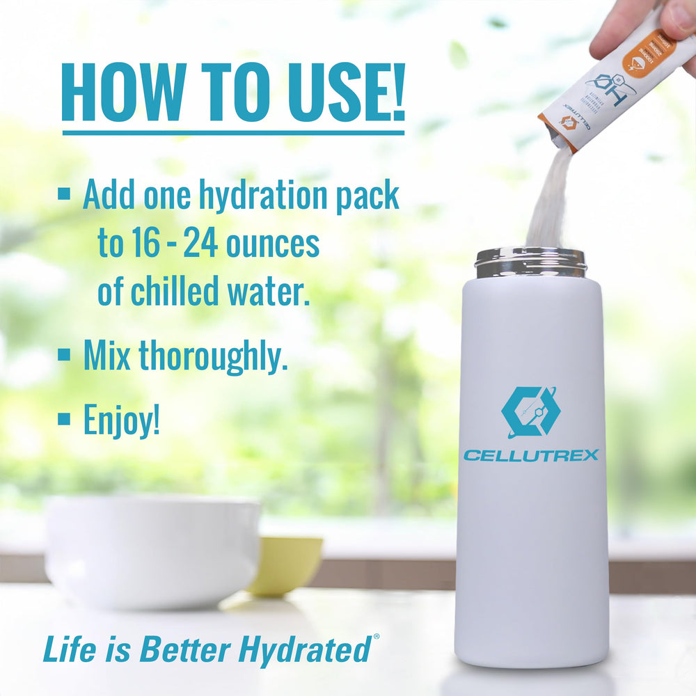 Cellutrex H2O electrolyte packets emphasize clean-label ingredients and flavor