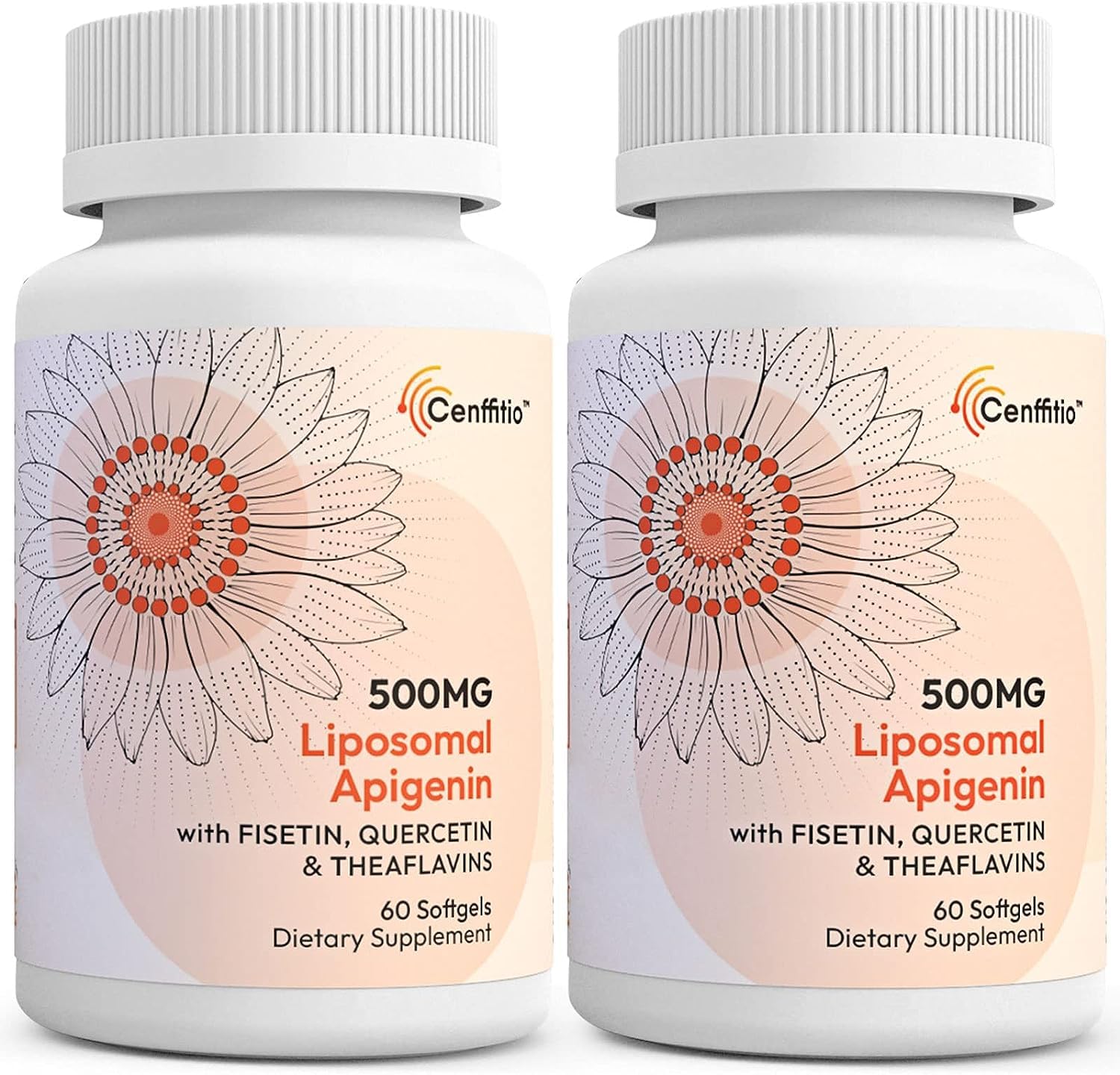Cenffitio Liposomal Apigenin 500mg softgel bottle with product label