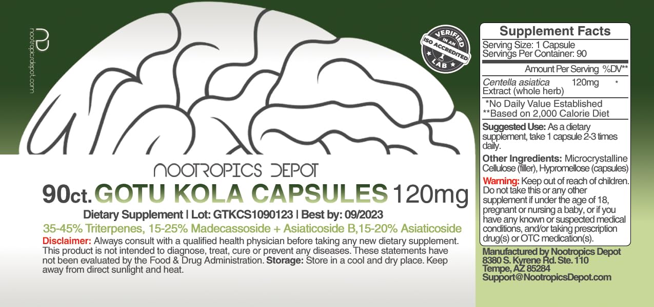 Centella asiatica capsules label with Gotu Kola branding