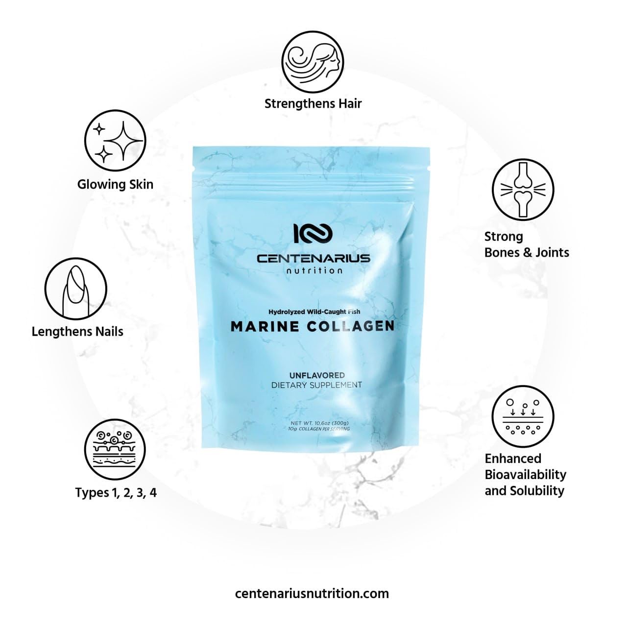 Wild caught marine collagen source label on container