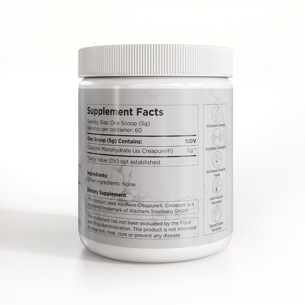 Unflavored creatine powder container for versatile use