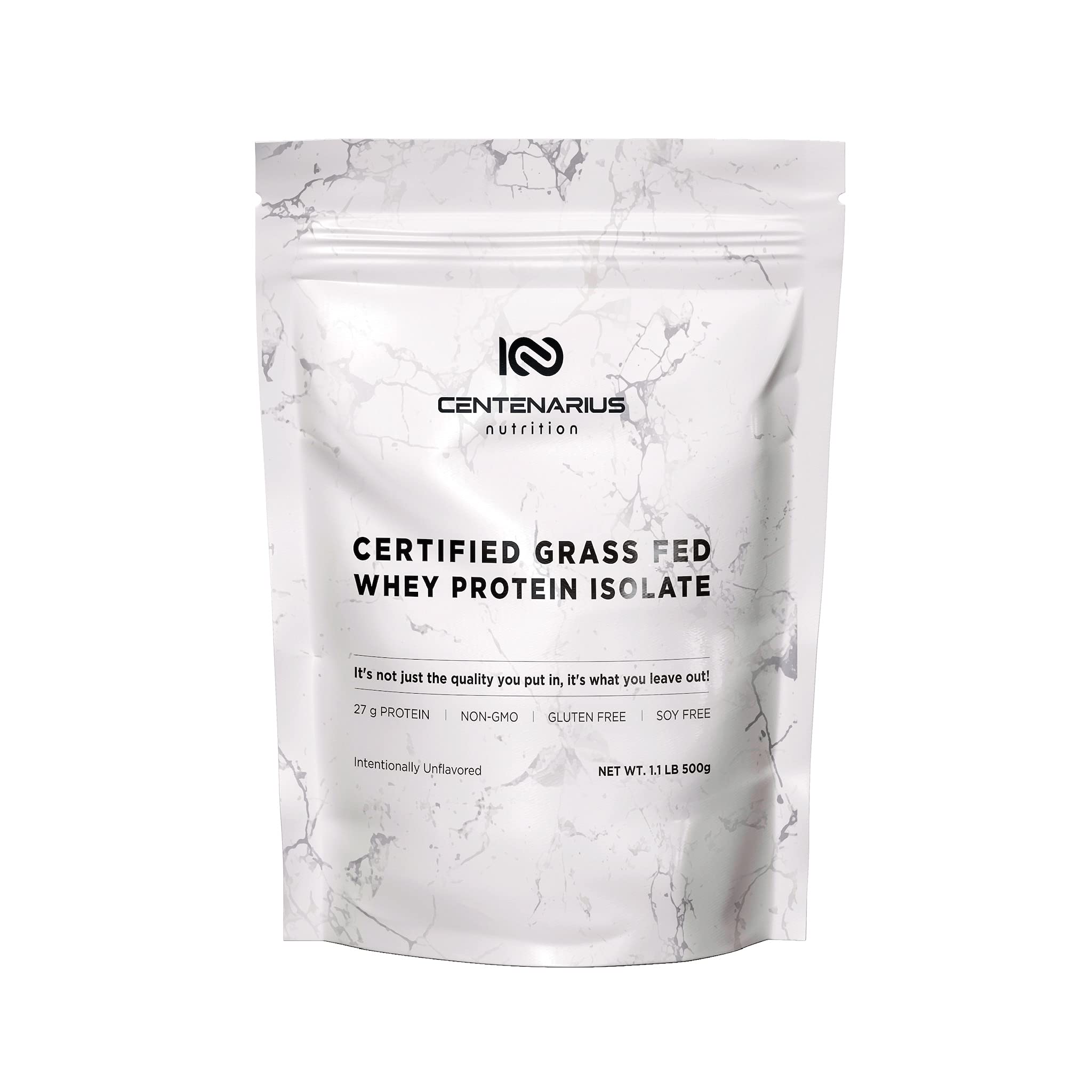 Centenarius Nutrition grass fed whey protein unflavored 500g front view