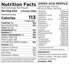 Centenarius Nutrition grass fed whey protein unflavored 500g nutritional label