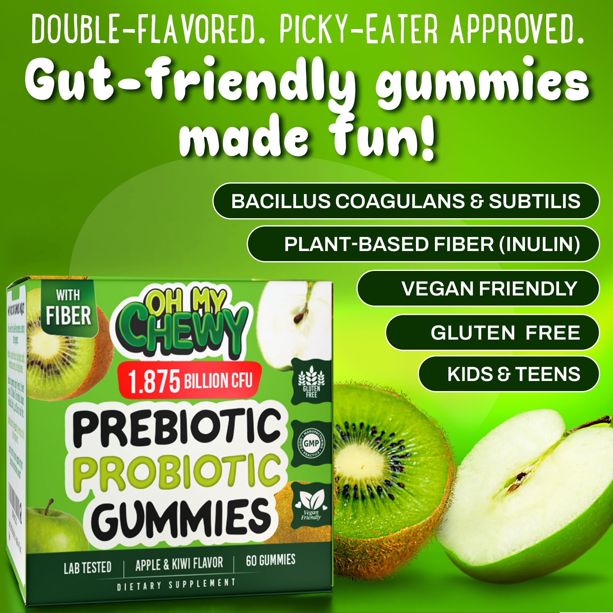Lifestyle shot: happy kid enjoying Center-Filled Probiotic Gummies